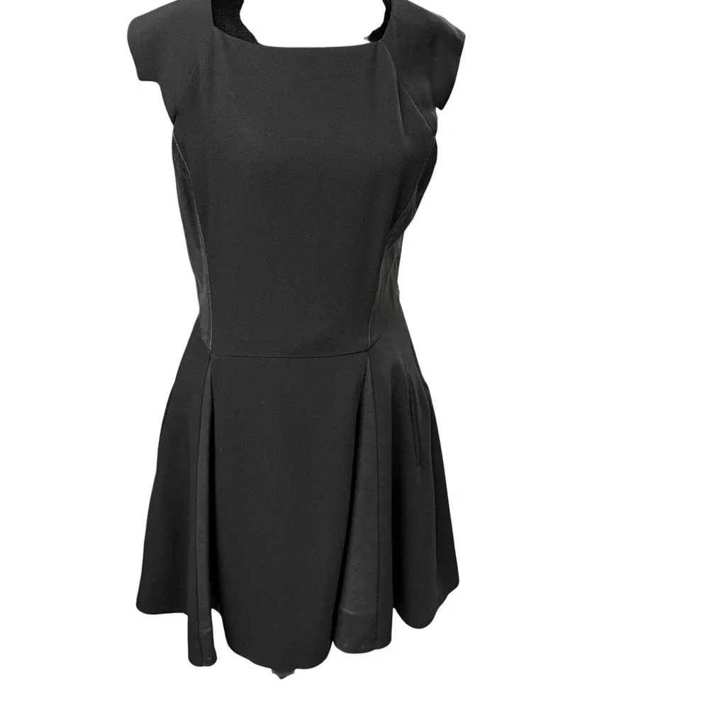 Rag & Bone Black Fit Flare Dress Lamb Leather Panels 8 USA Made Minimalist Chic - Picture 16 of 17